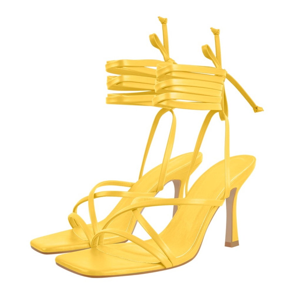 Yellow Strappy Lace-Up High Heel Sandals